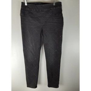 Chico's Women's Black Rhinestone Quilted Pull On Denim Jegging Jeans Stretch 10